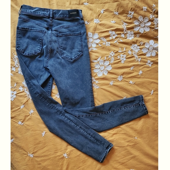 Black Distressed High Rise Skinny Jeans, Express 2 R - Picture 3 of 5